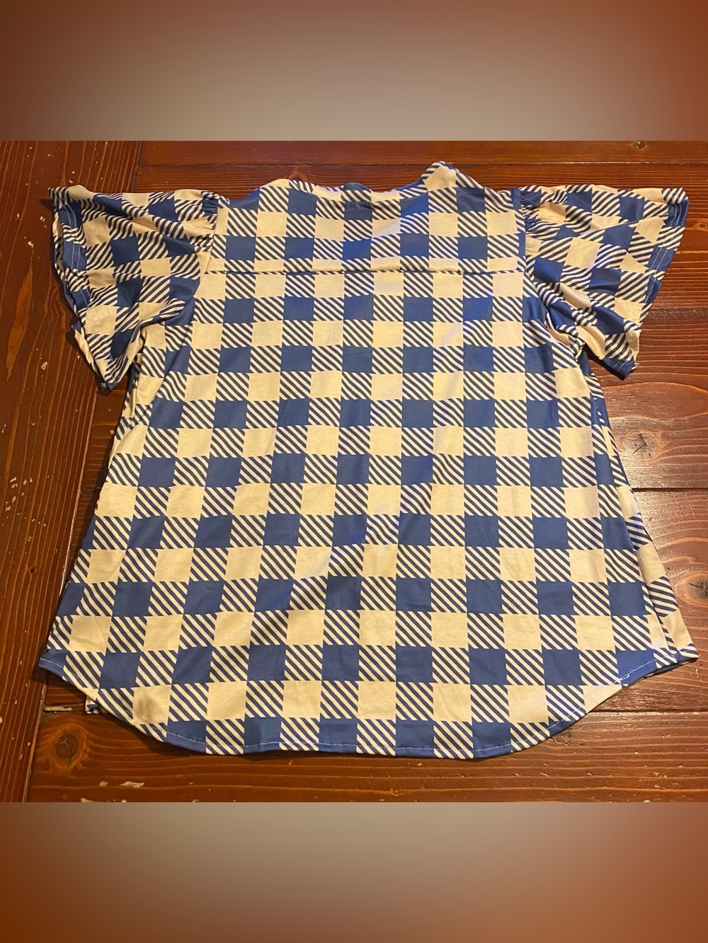 Plaid Flutter Sleeve Blouse - Picture 3 of 3